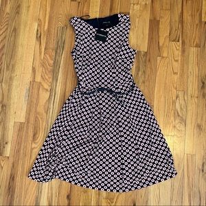 Liz Claiborne Preppy A-line dress: Navy with White/Pink shapes